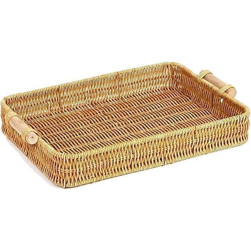 Fruit Baskets Large Bamboo Serving Tray Hand-Woven Wicker Basket Organizer Tray Rectangular Tray for Storing Fruits Drinks Snacks on Countertop Bread Basket Small