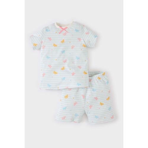 100 Cotton Kelebek Patterned Waist Elastic Pajamas Set Girls Baby