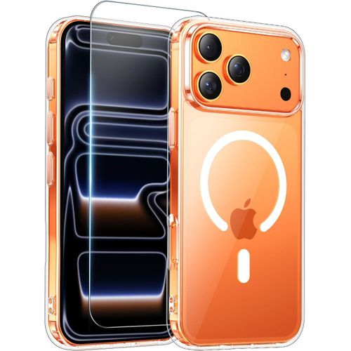 Clear iPhone 17 Pro case with screen protector, MagSafe compatible, anti-yellowing, military-grade protection, slim magnetic shockproof case, transparent