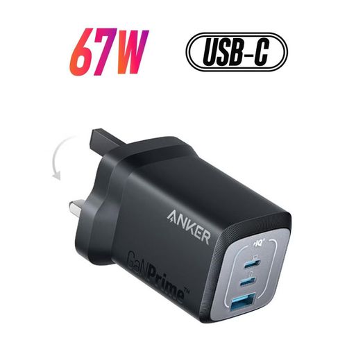 67W USB C Plug Prime GaN Wall Charger, 3-Port Copact and Foldable Fast PPS Charger, For MacBook Pro/Air, iPad Pro, iPhone17/16/15 Series, Galaxy S26 Series, Note20, Pixel, Apple Watch, and More
