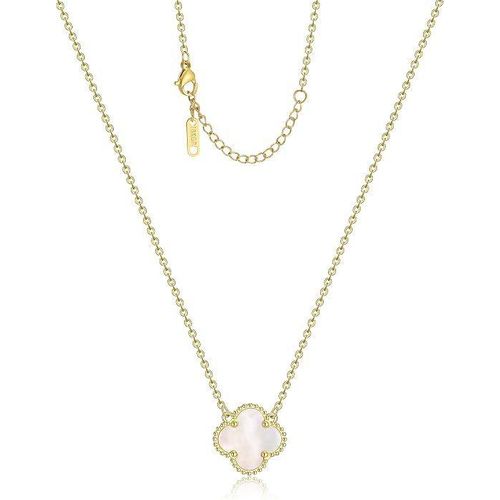 18K Gold Plated Stainless Steel Clover Pendant Necklace for Women, White Four Leaf Clover, Adjustable 17 Inch Cable Chain with 1.96 Inch Extender