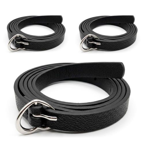 Leather Belt for Women and Girls, Silver Metal Heart Buckle, Leather, Black, 821, Pcs3