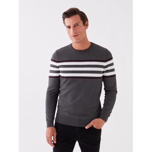 Crew Neck Long Sleeve Striped Men's Tricot Sweater