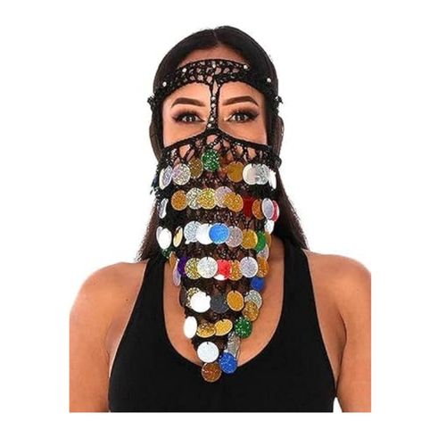 Belly Dance Crochet Face Mask Triangle with colorful Coins