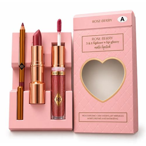 Lovely Heart Box Lipliner, Lip Gloss and Creamy Lipstick Set Code A