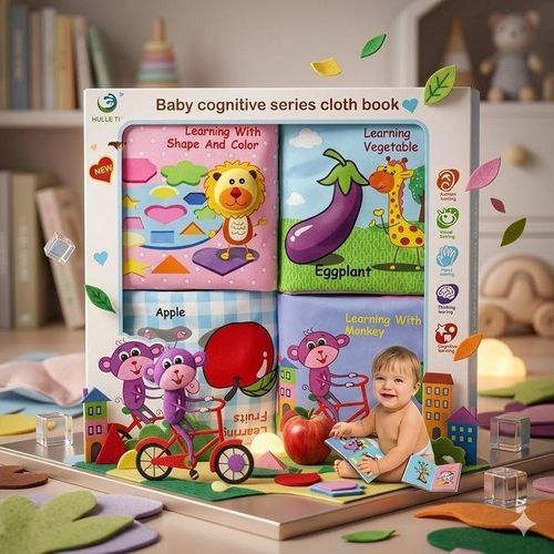 Educational Soft Cloth Book Set for Infants – Cognitive Development Series with Vibrant Illustrations for Sensory Learning