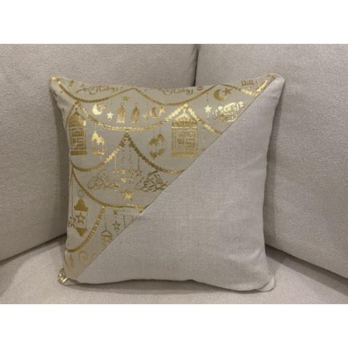 Golden printed off white Cushion for Ramadan Decoration