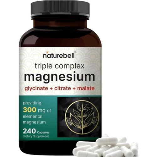 Premium Vital Triple Complex Magnesium - 300mg - 240 Caps - Glycinate, Citrate, Malate - with Practical Pill Box - Muscle & Nerve Rhythm Matrix - Energy Shield - Non-GMO - High Bio-Integrity