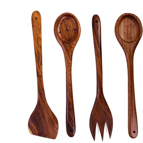 Wooden Spoon Set 4 Pieces (Spoon + Fork + Skimmer + Espatola)