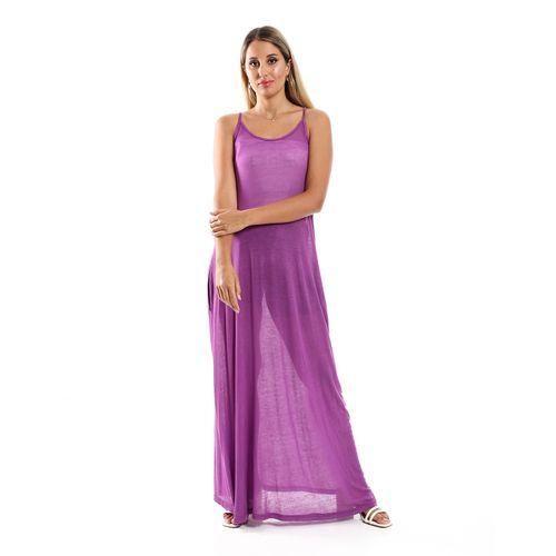Spaghetti Sleeves Long Dress With Side Pockets - Purple
