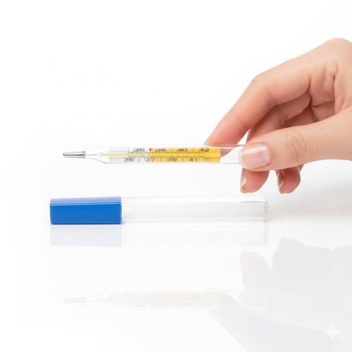 Medical Glass Thermometer for Body Temperature Measurement with Gallium Indicator and Protective Blue Case Range 35 to 42 Celsius