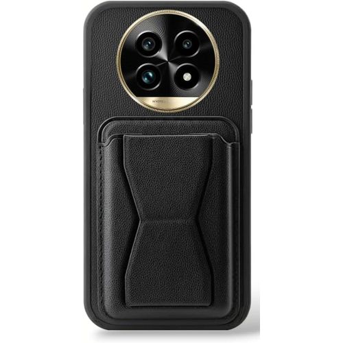 جراب حماية من الجلد مقاوم للصدمات مع حامل مدمج من جلد صناعي وقبضة مريحة متوافق مع موبايل ريلمي 13 برو بلس أسود