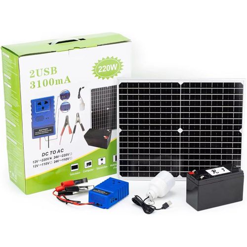 Solar Power Station 20W Portable Solar Panel 3100 A Inverter Charge Controller -12V Battery Can Charge phone,Fan, Tv, computer, 2 USB Led Lamp