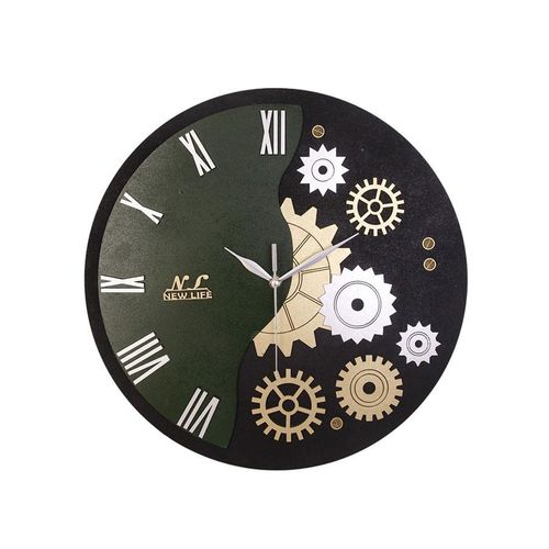 New Life Modern Wall Clock Gear Design Silent Quartz – Black & Green Decorative Wall Clock