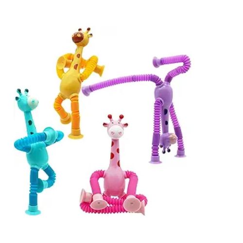 Sensory Fidget Toys for Kids 4 Pack LED Giraffe Telescopic Pop Tubes