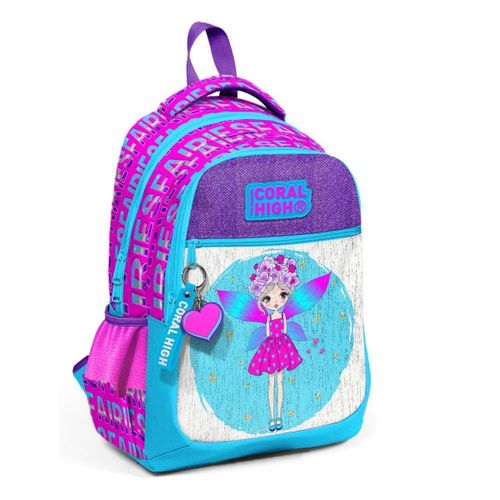 Kids Pink Blue Fairy Patterned Glittery Three Compartment School Backpack
