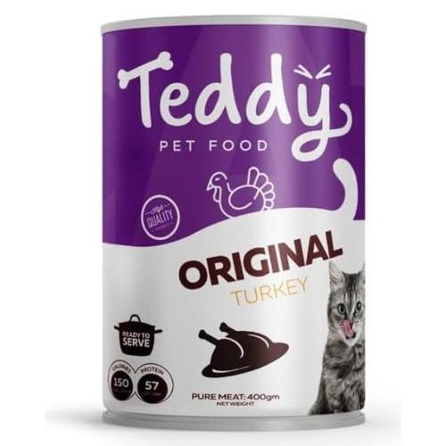 4 cans of Teddy Cat Food Turkey Wet Cat Food Original 400g for each one