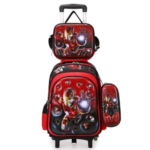 Children's school bags, boy on wheels with pencil case and lunch bag - ideal for school and trips, comfortable and lightweight with multiple pockets
