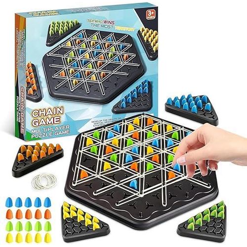 Trigle by Romanvic, Trigle Geometric Chess Game, Holiday or Birthday Gift Game for Adults, Boys and Girls 9+, Elastic Band Board Games, Orbito Triangle Series