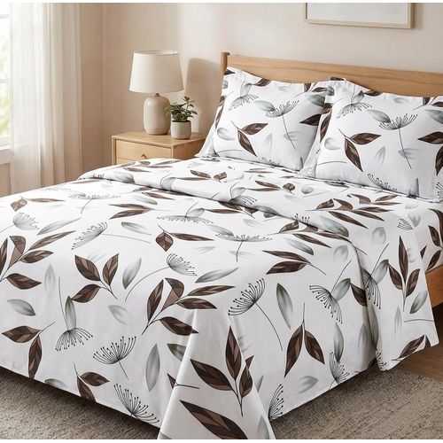 King size flat sheet set. (4 pieces) Turkish cotton. Pillowcase length 160cm, white, flowerdesign. Flat sheet size 240*260