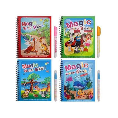 4-Piece Kids Magic Water-Reveal Coloring Book Set with Water Pens, Assorted Shapes