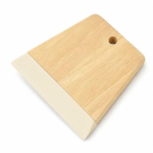 Wooden Dough Cutter with Food-Grade Silicone Edge, Wooden Dough Scraper for Bread, Pizza & Pastry Dough, Non-Scratch Bench Scraper, 12 × 11 cm Beige