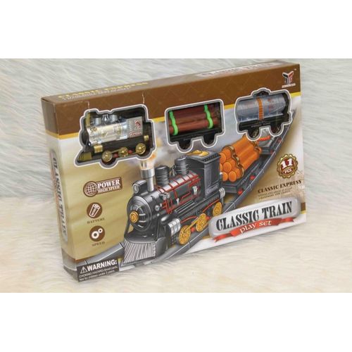 Classic Train Play Set – 11-Piece Battery-Powered Express with High-Speed Engine, Fuel Tanker & Log Carrier – Durable Design with Vivid Details – Fun Indoor Railway Toy for Kids Ages 3+ – Handsome Appearance & Easy Assembly