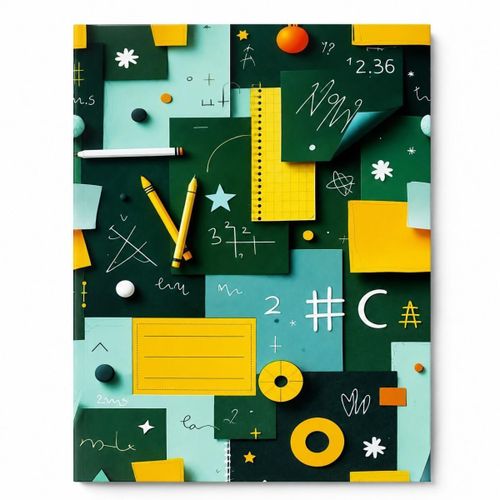 Stapled 0.5 cm Grid University Notebook, 40 Sheets, Geometry Tools Design, Bristol Coated Cover, A4