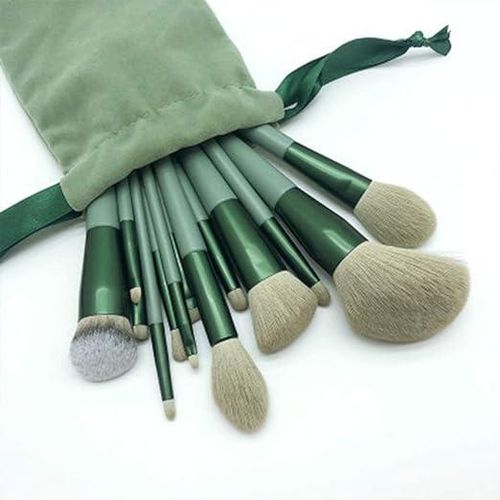 Makeup Brushes 13 Pieces Fiber Bristles Super Soft Everyday Makeup Portable, Storage Bag Included Emerald Touch Brushing Beauty to New Heights