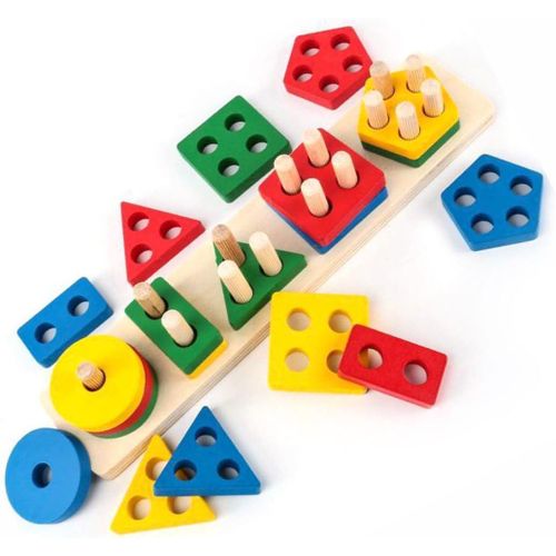 Montessori Toys for Boys Girls Toddlers, Wooden Sorting and Stacking Preschool Educational Toys, Color Recognition Stacker Shape Sorter Learning Puzzles, Motor Skill Toy - 3-5 Year