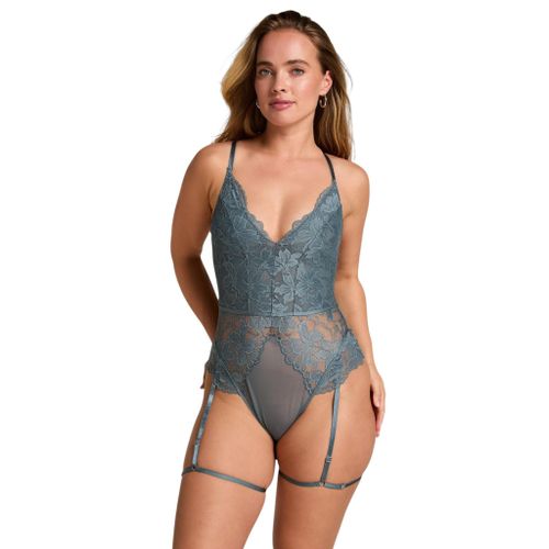 Leaf Embroidered Sheer Garter Bodysuit