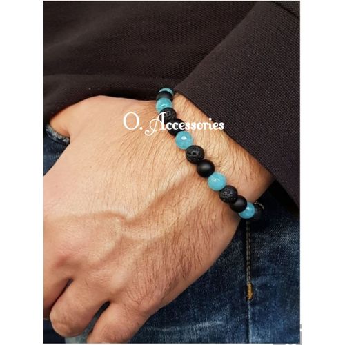 Bracelet with Lava & Onyx Stones - Black and Blue