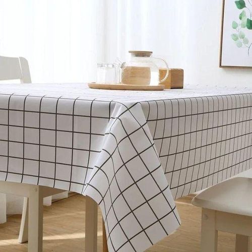 137*180cm White Plaid PVC Table Cloth - Durable and Easy to Clean
