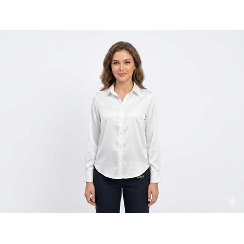 Women's Linen Shirt - High-Low Hem Casual Blouse - Relaxed Fit Button-Down Top - White