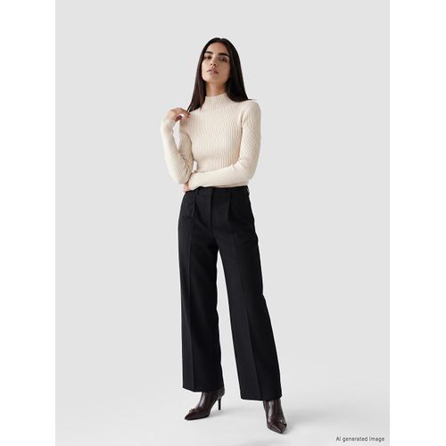 Wide Leg Relaxed Fit Women's Fabric Trousers