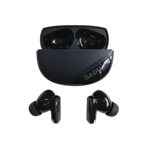 DT-054 Wireless Earbuds in Black, delivering immersive stereo sound and crystal-clear calls, ergonomic design for daily wear and sports, complete with a portable charging case.