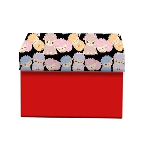 Gift Box with Red, Cute Sheep Pattern, Black Lid