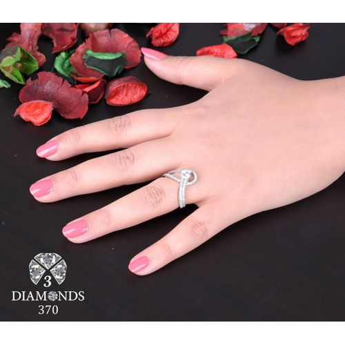 Platinum Plated Ring for Women with Zircon Stone - Silver
