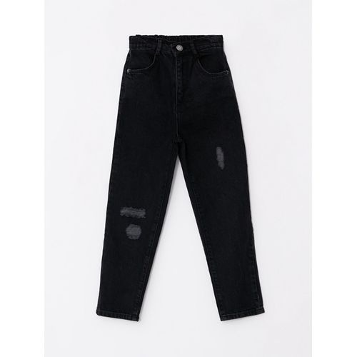 Elastic Waist Cut-Out Detailed Girl Mom Denim Trousers