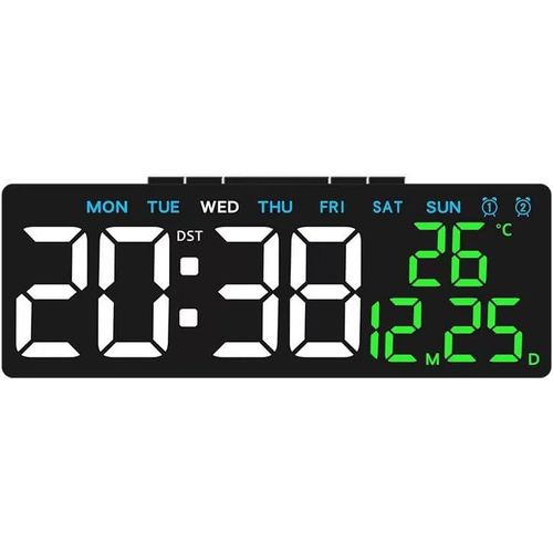 منبه رقمي LED ذكي بمنفذ USB - ساعة طاولة بإضاءة تلقائية ومنبه مزدوج مع عرض التاريخ ودرجة الحرارة-مناسب لأي مكان غرفة النوم -المكتب -طاولة جانبية (ابيض)