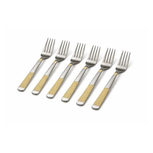 Dessert Fork Set 15 cm Stainless Steel 6-Piece Elegant Cake Pastry Forks with Gold Accent Handle Durable Mirror Finish Cutlery for Dessert Fruit Tea Time