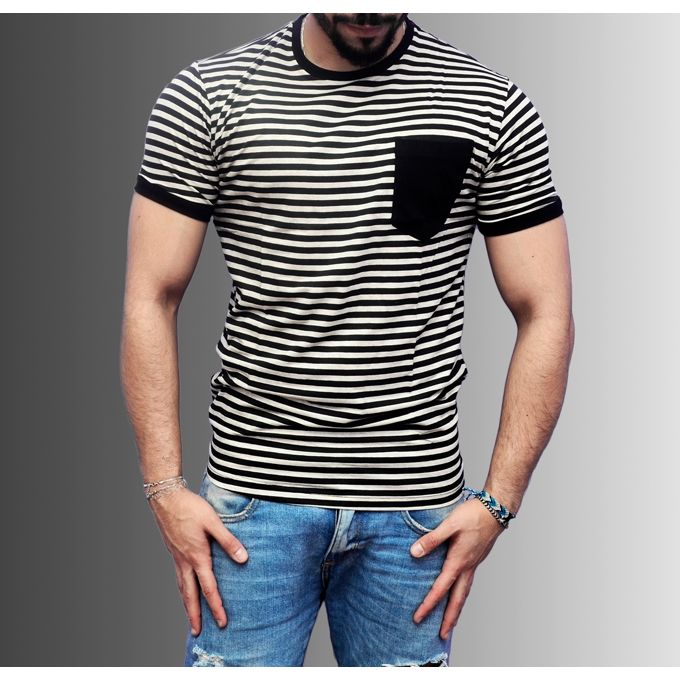 اشتري Marley Striped T-Shirt - Black & Grey في مصر