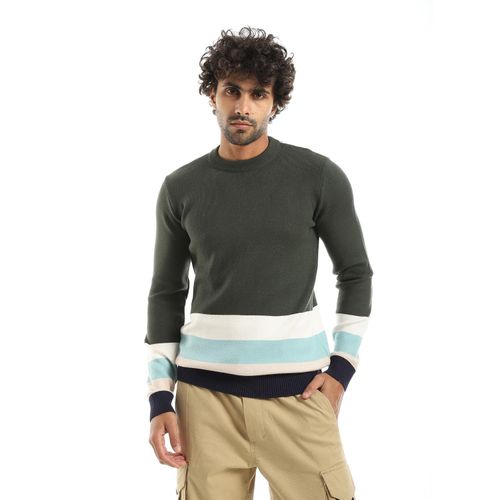 Wide Stripes Slip On Pullover - Dark Green, White, and Baby Blue