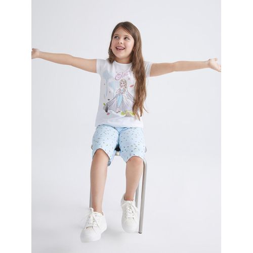 Crew Neck Elsa Printed Girl's Pyjama Set