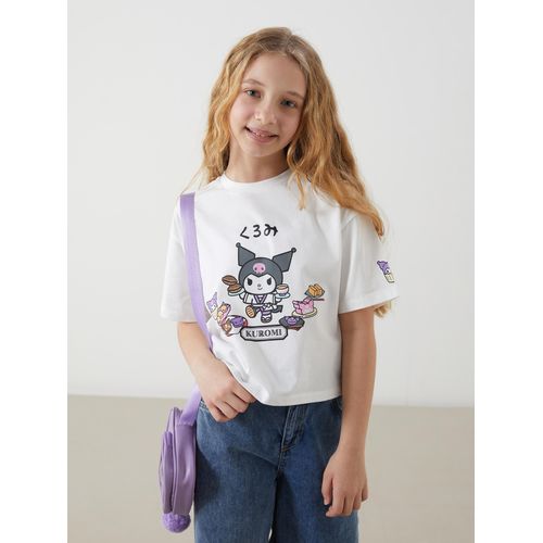 Crew Neck Kuromi Printed Girl's Crop T-Shirt