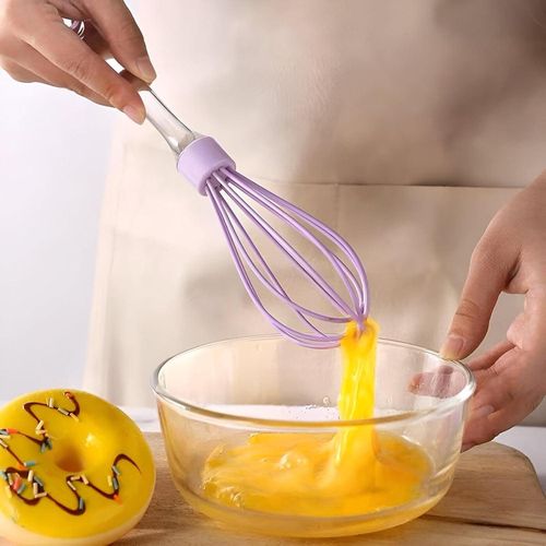 Multicolor Silicone Egg Beater - Durable Handheld Whisk with Crystal-Style Handle, Large Size for Comfortable Use, Ideal for Whipping Eggs and Mixing in All Baking and Cooking Applications