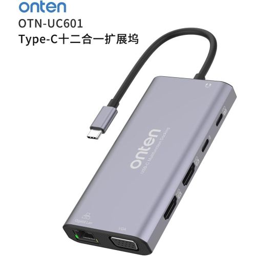 UC601 USB-C 12-in-1 Charging Dock - HDMI (4K) x2 + VGA + RJ45 + USB-C (PD 3.0 + Data) x2 + USB 3.0 x3 + TF + 3.5mm Audio Output - Compatible with Mac OS, Windows, Linux, Android, and iOS - Black
