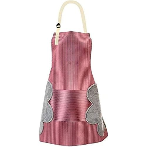 Adjustable bib apron with pockets - 2 side coral velvet towels stitched durable pinstripe waterproof cooking aprons suitable for home kitchen, grill, restaurant even garden craft