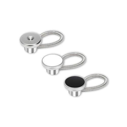 3-Piece Elastic Pants and Shirt Collar Extenders Set - No-Sew Waistband and Collar Extension Buttons (Black, White, Silver)