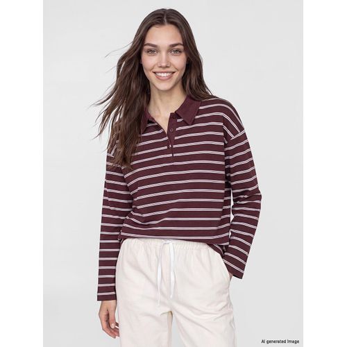 Polo Collar Striped Women's Sweatshirt Tunic